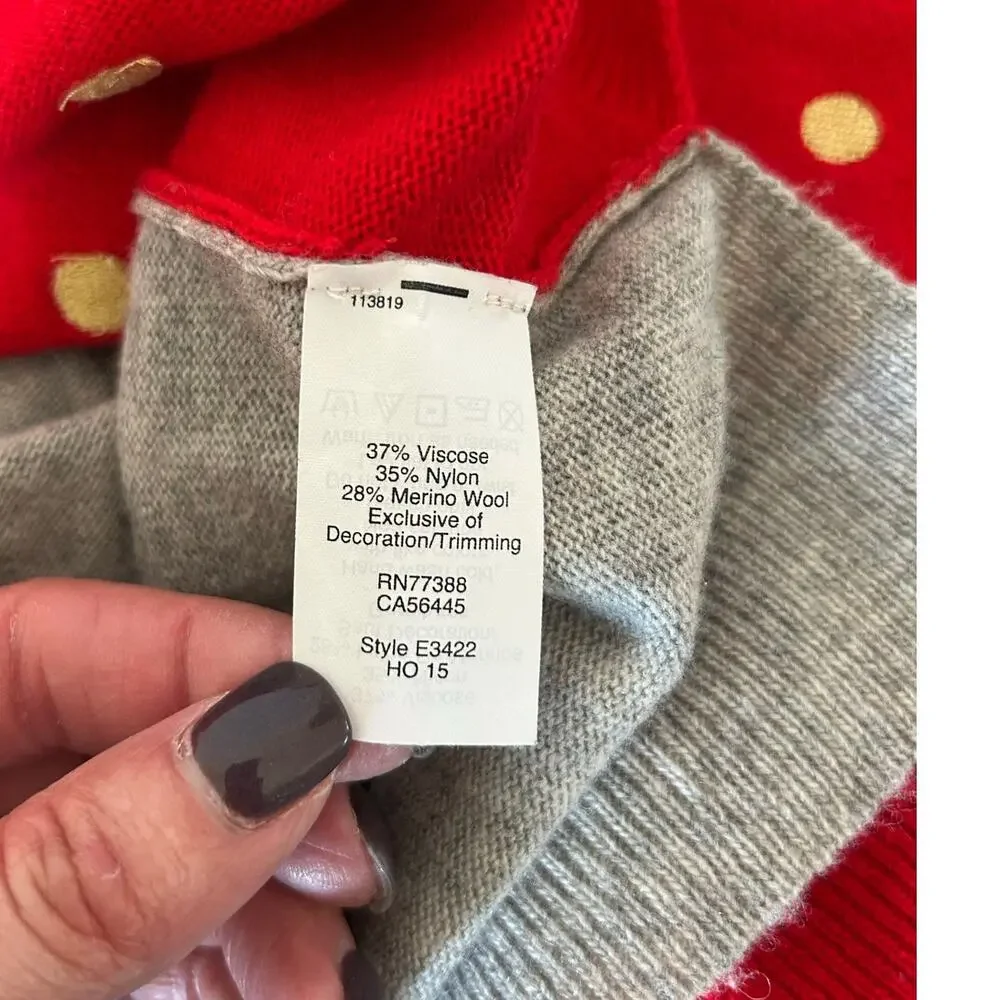 J. Crew polka dot sweater womens S merino wool blend red grey